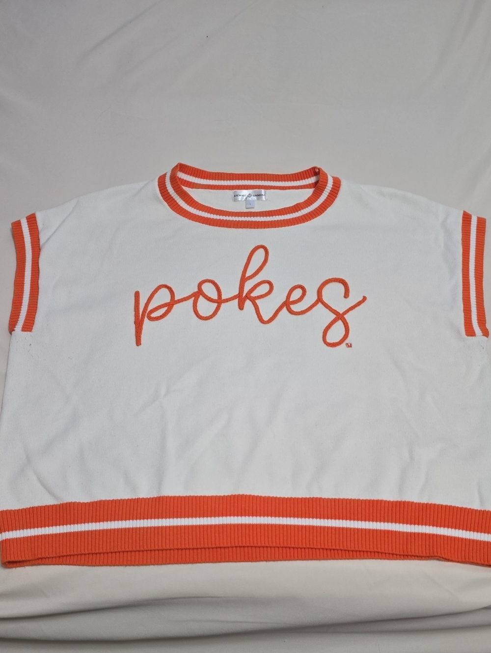 White and Orange 'Pokes' Crewneck Sweater Top by (unknown) Oklahoma State